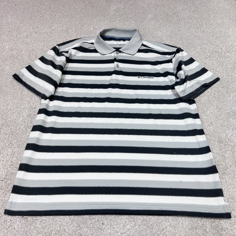 Columbia Polo Men’s Gray White Striped Short Sleeve Size Large - Picture 6 of 10